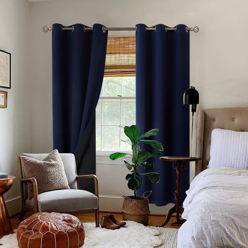 BGment Thermal Insulated 100% Blackout Curtains for Bedroom with Black Liner, Double Layer Full Room Darkening Noise Reducing Grommet Curtain (42 x 84 Inch, Navy Blue, 2 Panels) - Image 2
